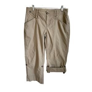The North Face Capri Hiking Pants Sz 10 Ripstop Khaki Roll Tab Hem Outdoors